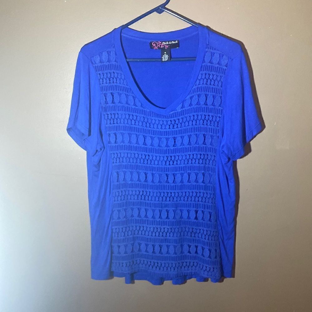 Peck & Peck Top Layered Lace Panel Short Sleeves Pullover Style Size XL EUC